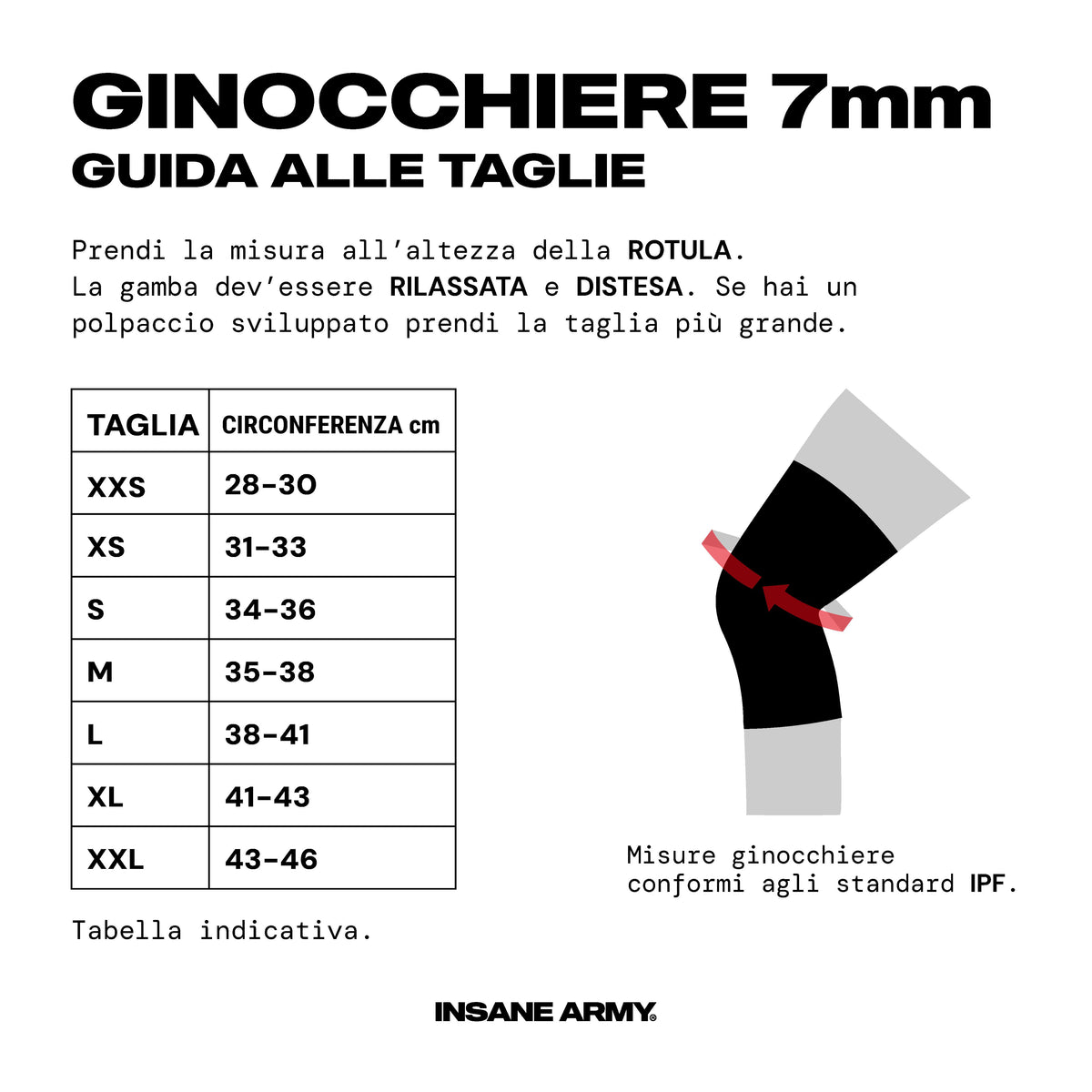 Guida alle taglie ginocchiere Arthiqenra